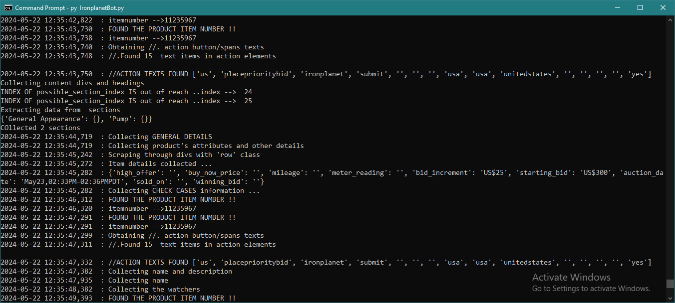 Screenshot of Ironplanet bot